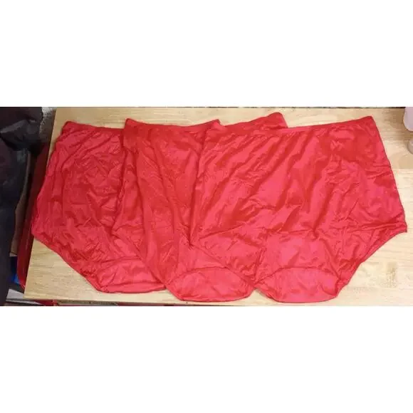 Shadowline Women's Plus Size Nylon Full Brief Panty with Lace 3-Pack, Red SIZE 8 - Picture 2 of 4
